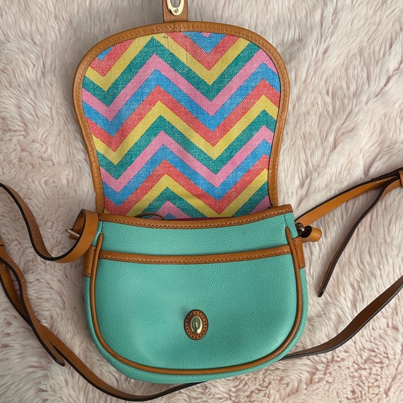 Dooney & Bourke Aqua and Tan Crossbody Bag - Picture 2 of 4